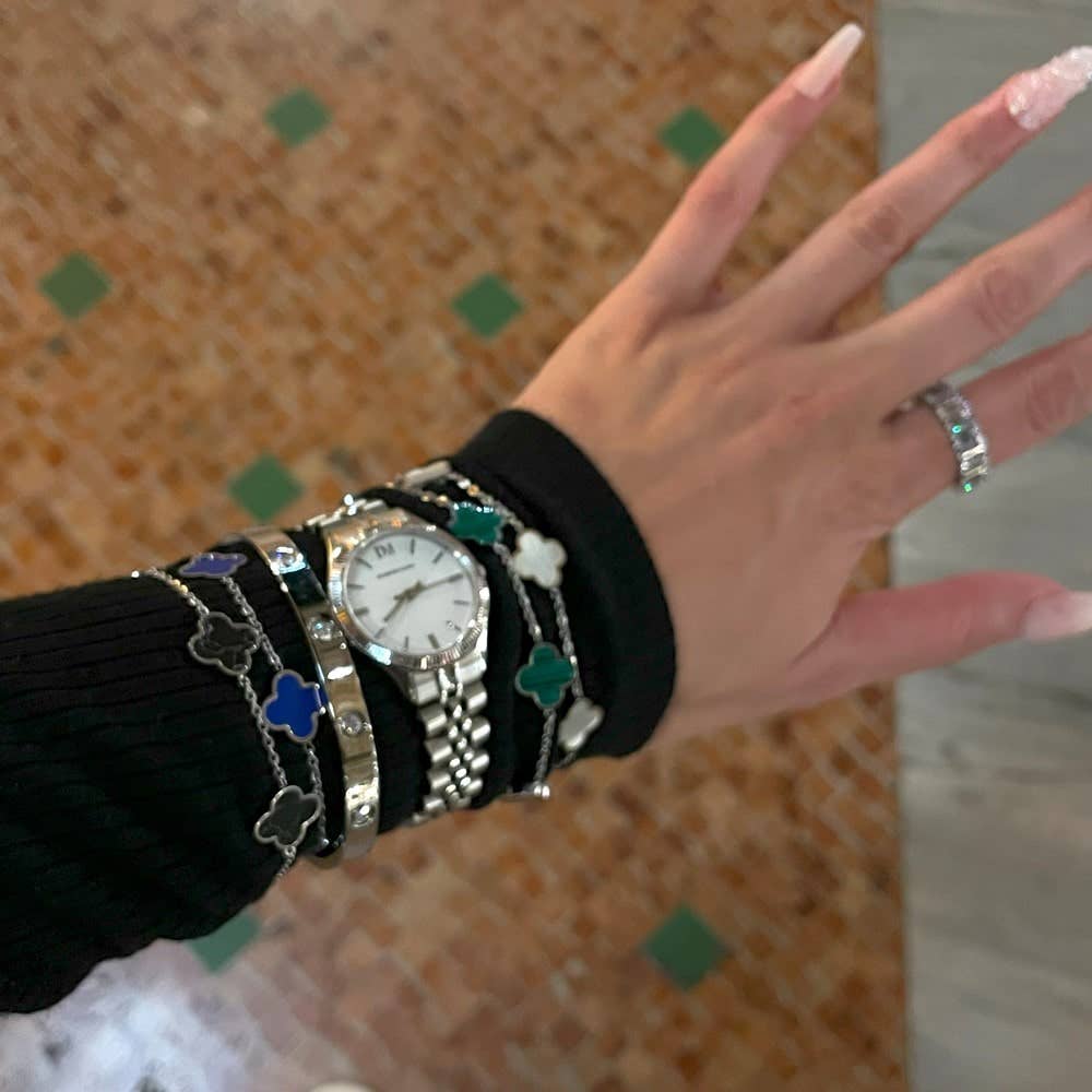 Bracelet Clover Green | Plaqué or 18 carats