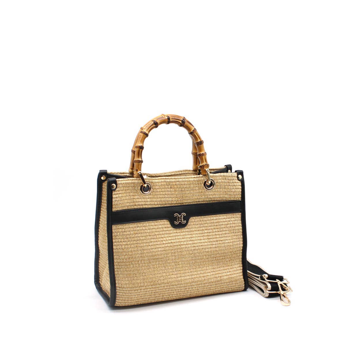 Vimoda - Sac tressé avec petit logo CC – Poignées bambou