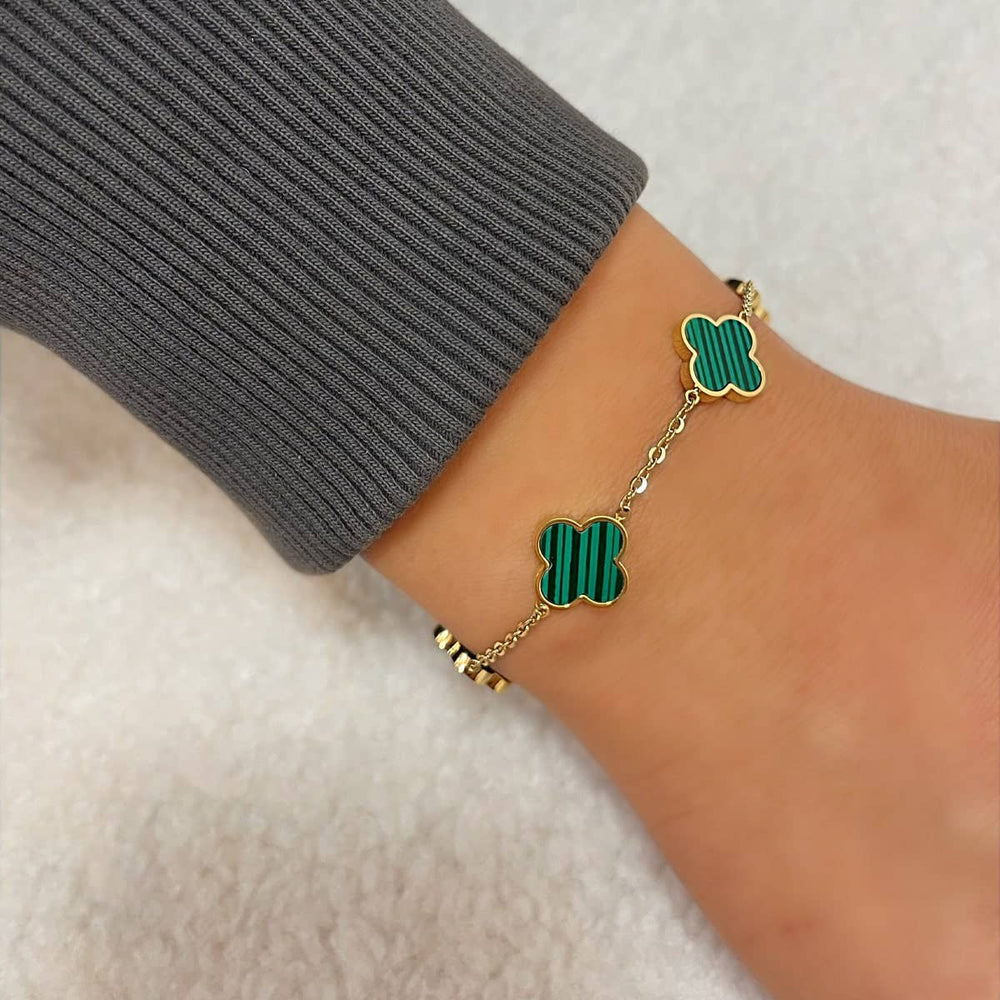 Bracelet Clover Green | Plaqué or 18 carats