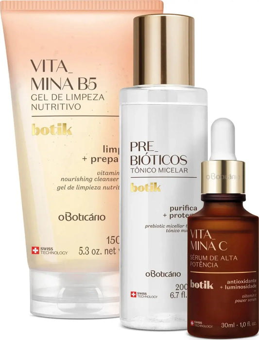 Combo Botik Soin Parfait : Gel Nettoyant Nourrissant Vitamine B5 150g + Tonique Micellaire Prébiotique 200ml + Sérum Vitamine C Haute Puissance 30ml - JosikaBeauty